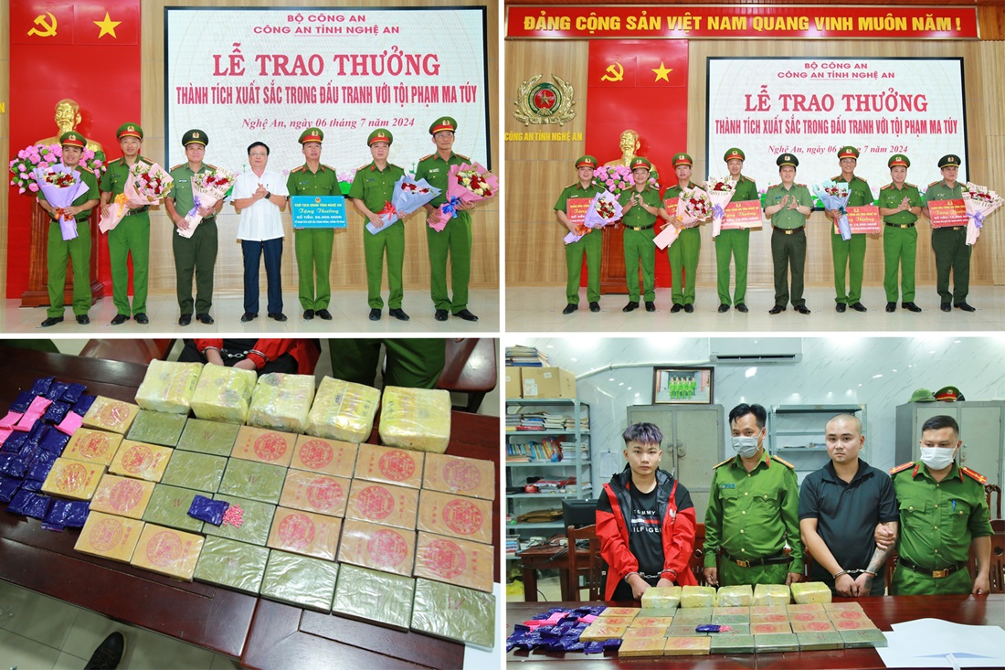 Trao thưởng thành tích triệt phá chuyên án ma túy, thu 27 bánh hêroin, 5 kg ma túy đá, 6.000 viên ma túy tổng hợp (tháng 7/2024