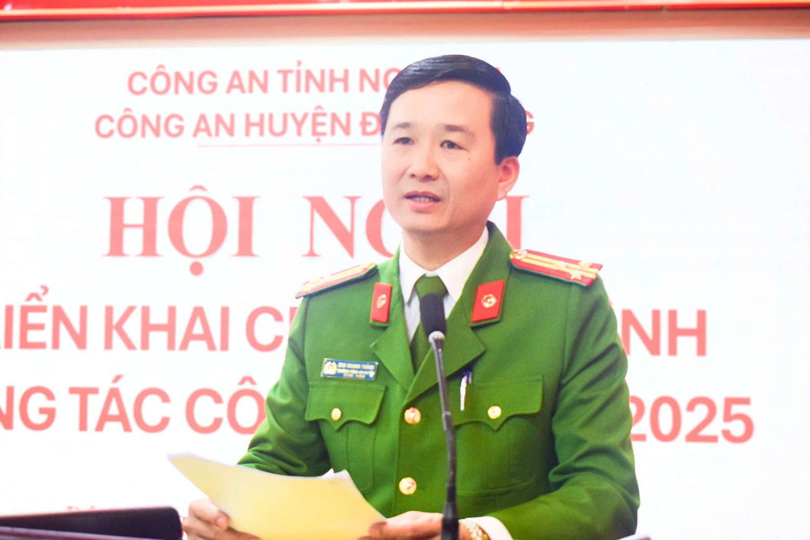 Đồng chí Thượng tá Chu Quang Thành, Trưởng Công an huyện Đô Lương phát biểu