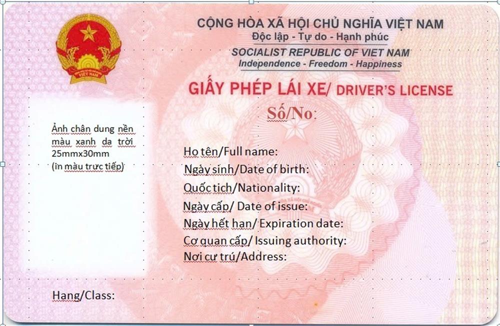 Mặt trước của mẫu giấy phép lái xe do Bộ Công an cấp
