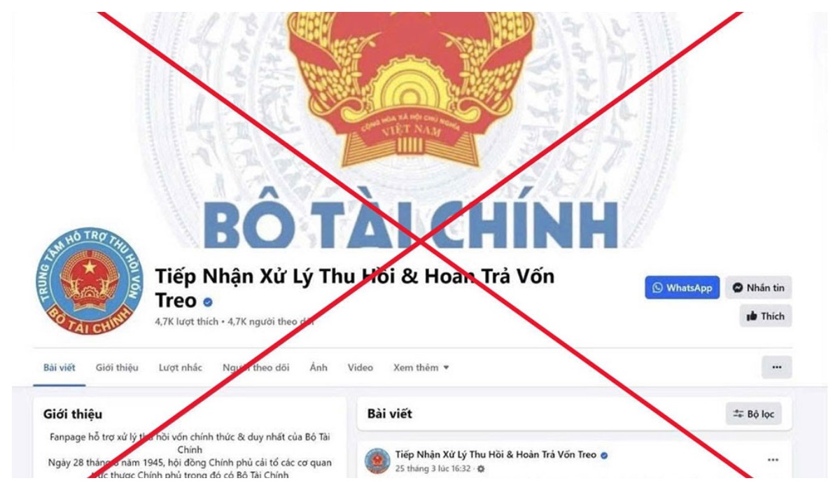 Giả mạo trang Facebook của Bộ Tài chính để lừa đảo