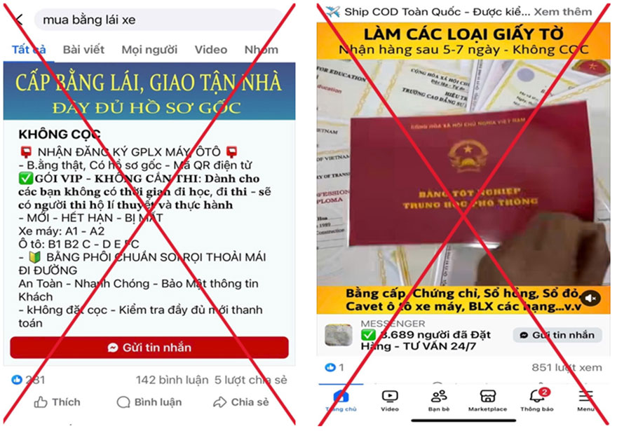 Hình ảnh các đối tượng rao bán công khai các loại giấy tờ giả trên mạng xã hội
