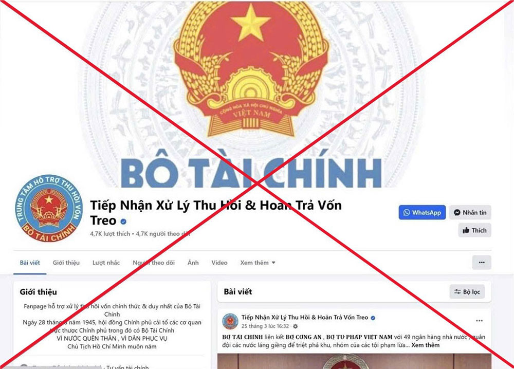Trang Facebook giả mạo Bộ Tài chính