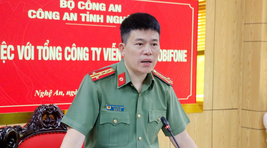 Đồng chí Đại tá Trần Hồng Quang, Phó Giám đốc Công an tỉnh phát biểu