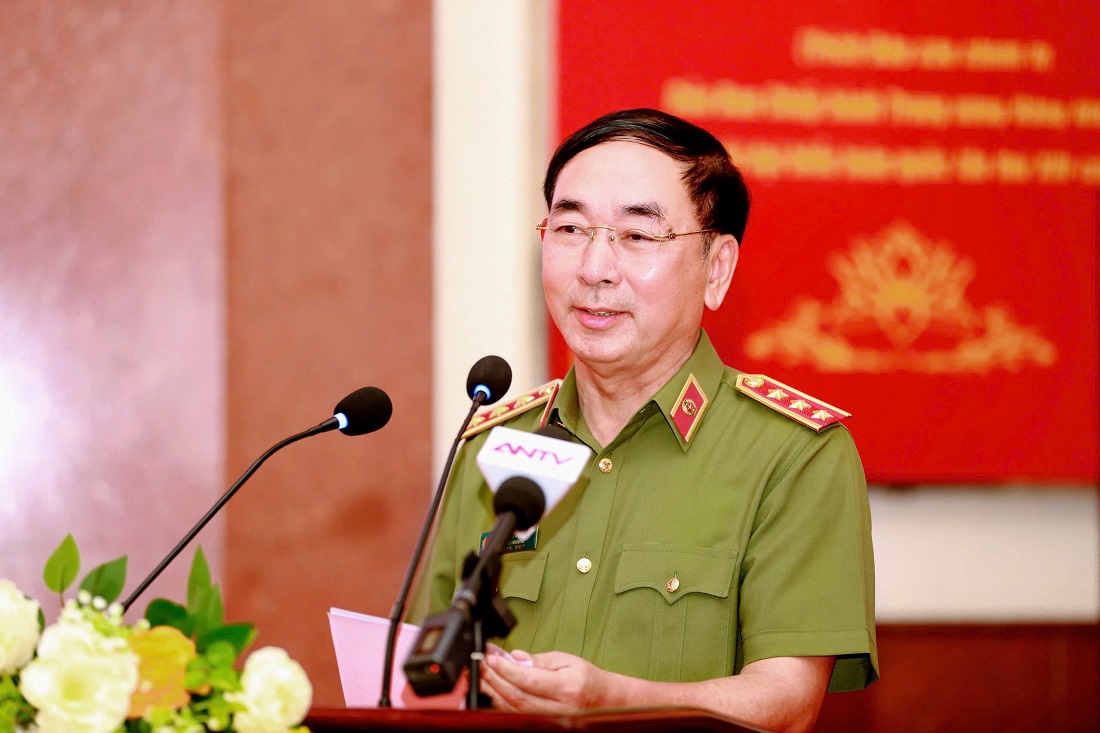 Đồng chí Thượng tướng, PGS.TS Trần Quốc Tỏ, Ủy viên Trung ương Đảng, Phó Bí thư Đảng ủy Công an Trung ương, Thứ trưởng Bộ Công an phát biểu tại buổi Lễ