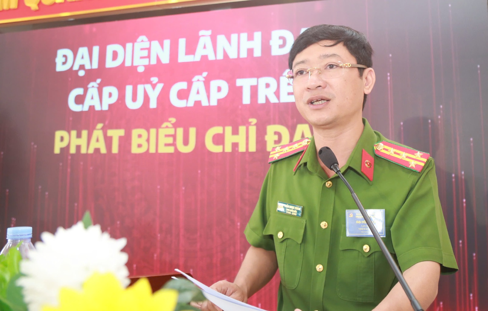 Đồng chí Đại tá Trần Ngọc Tuấn, Phó Giám đốc Công an tỉnh phát biểu chỉ đạo tại Đại hội