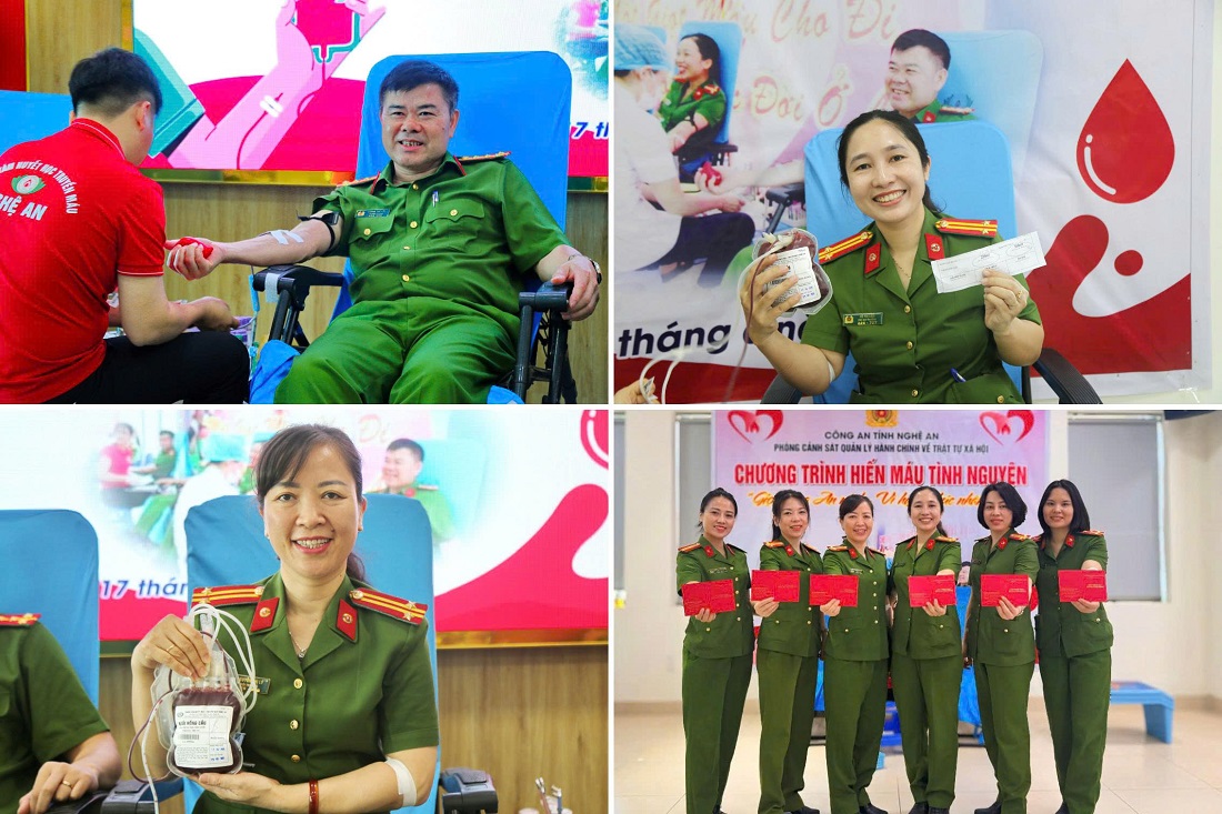 Nụ cười rạng rỡ và tinh thần tình nguyện hiến máu cứu người của cán bộ, chiến sĩ Phòng Cảnh sát QLHC về TTXH
