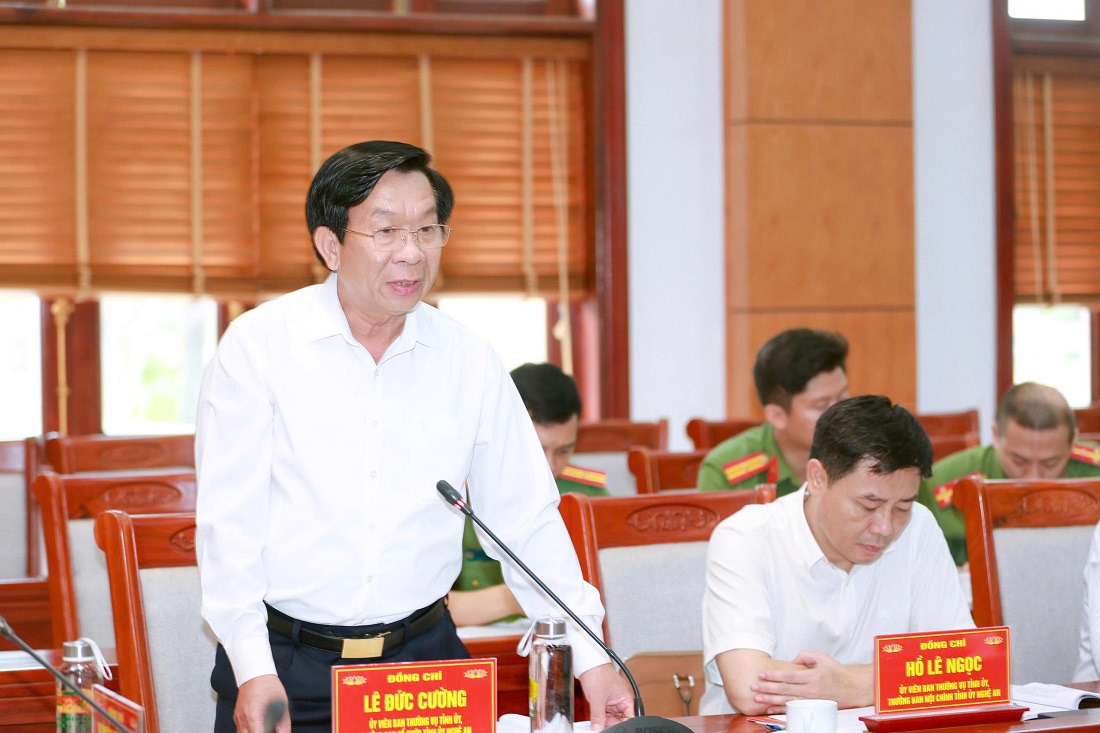 Đồng chí Lê Đức Cường, Ủy viên Ban Thường vụ Tỉnh ủy, Trưởng ban Tổ chức Tỉnh ủy phát biểu