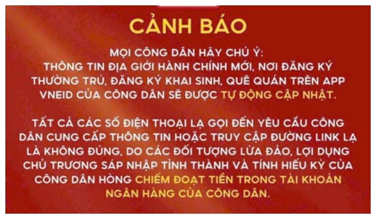 Cảnh báo người dân bị các đối tượng lừa đảo bằng hình thức cập nhật thông tin trên ứng dụng định danh điện tử VNeID