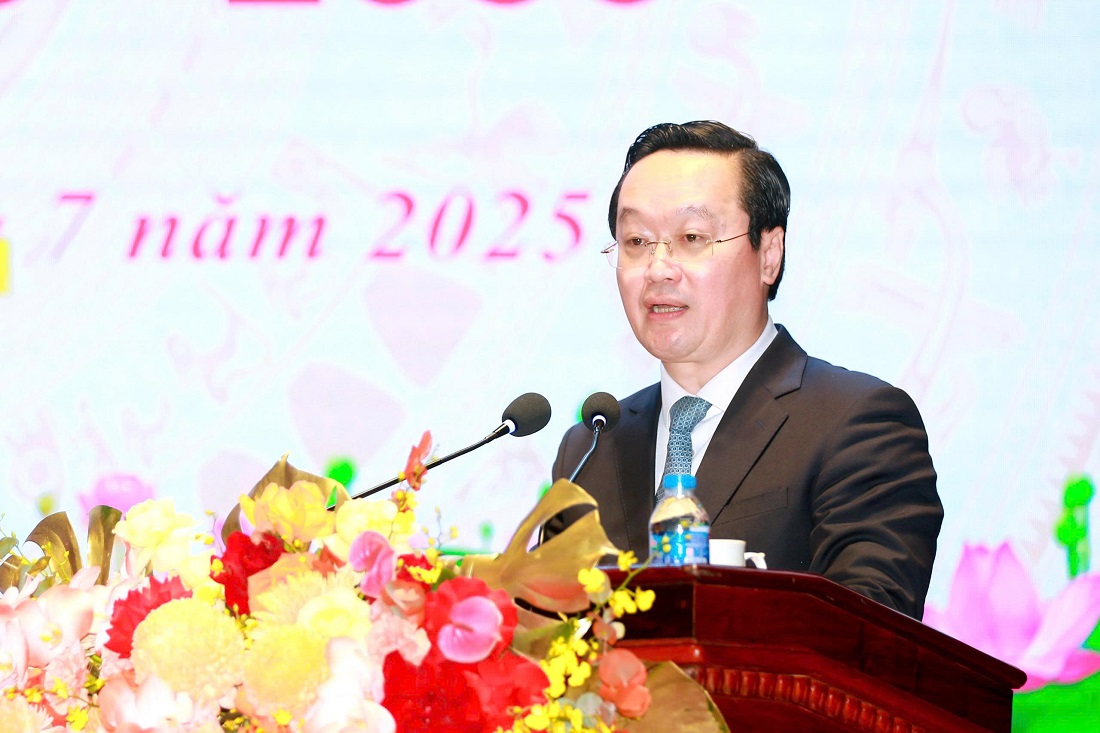 Đồng chí Nguyễn Đức Trung, Bí thư Tỉnh ủy phát biểu tại Đại hội