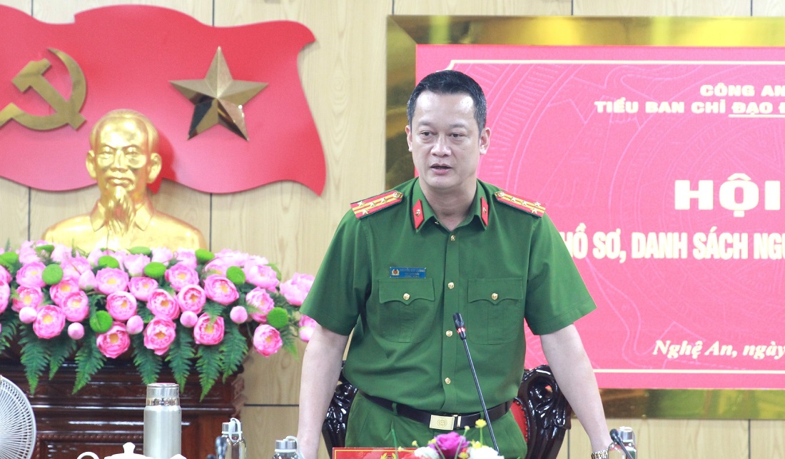 Đồng chí Đại tá Nguyễn Đức Cường, Phó Giám đốc Công an tỉnh phát biểu chỉ đạo tại Hội nghị