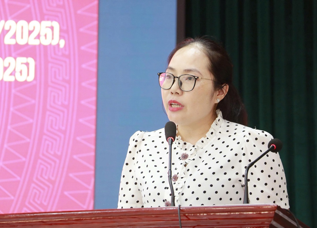 Đồng chí Trương Thị Thanh Huyền, Chủ tịch UBND xã Phúc Lộc phát biểu tại Lễ kỷ niệm