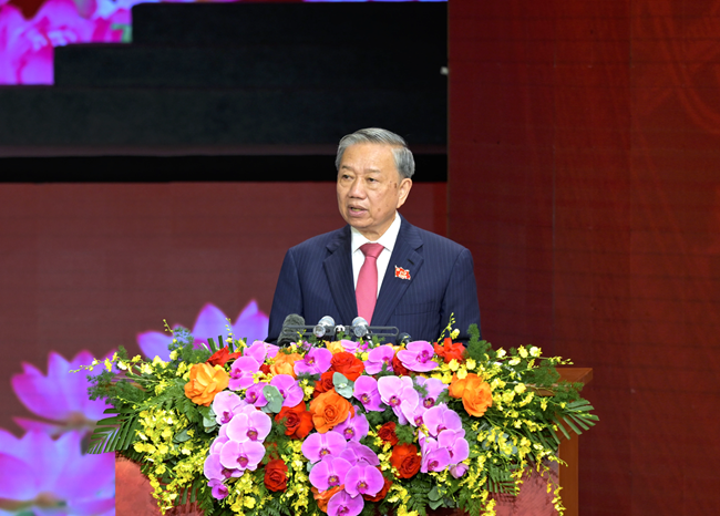 Tổng Bí thư Tô Lâm trình bày diễn văn tại Lễ kỷ niệm.