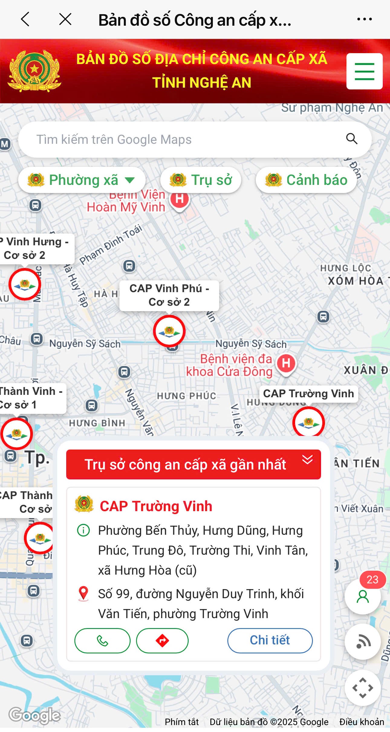 Chỉ cần quét mã QR, có thể cập nhật được bản đồ số địa chỉ Công an cấp xã tỉnh Nghệ An (ảnh chụp cắt từ màn hình điện thoại)