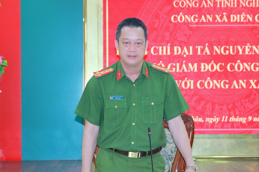 Đồng chí Đại tá Nguyễn Đức Cường, Phó Giám đốc Công an tỉnh phát biểu chỉ đạo tại buổi làm việc
