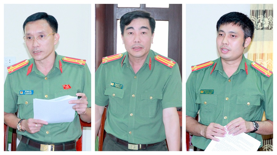 Đại diện lãnh đạo các phòng Công an tỉnh giải đáp những kiến nghị, đề xuất của chỉ huy, CBCS Công an xã