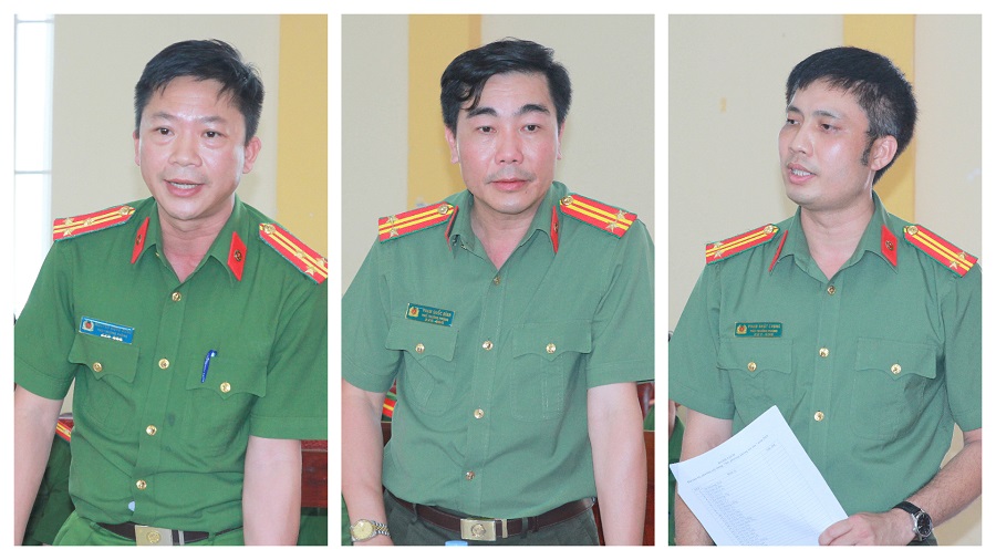 Đại diện lãnh đạo các phòng Công an tỉnh giải đáp những kiến nghị, đề xuất của chỉ huy, CBCS Công an xã