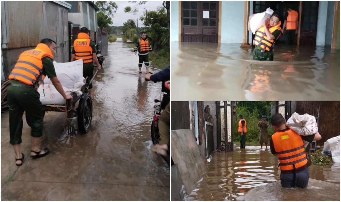 Công an xã Quỳnh Văn giúp người dân di chuyển tài sản đến nơi an toàn