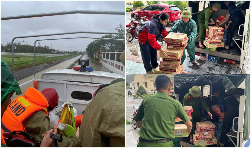 Công an các xã Vạn An, Quang Thành, Tân Châu nỗ lực di dời người dân và tài sản đến địa điểm an toàn; đồng thời vận chuyển lương thực, nhu yếu phẩm hỗ trợ người dân vùng ngập lụt