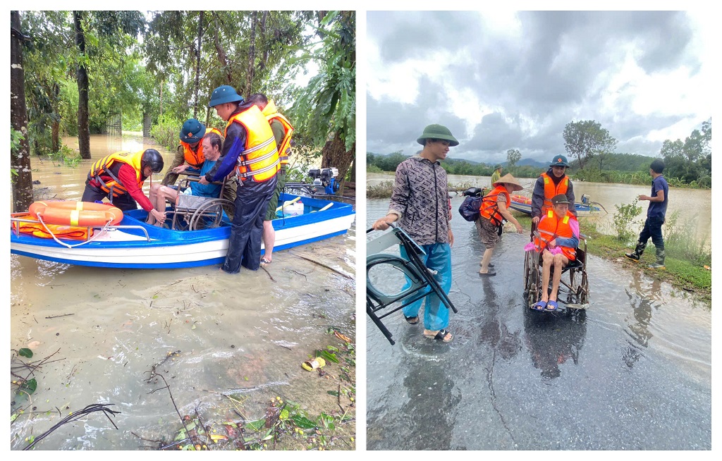 Công an xã Tam Đồng hỗ trợ người già, người khuyết tật đến nơi an toàn
