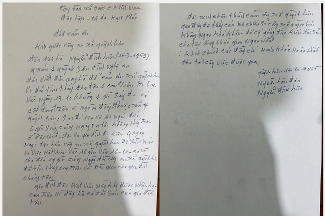 Thư cám ơn được ông Nguyễn Đình Lưu gửi tới Công an xã Quỳnh Lưu