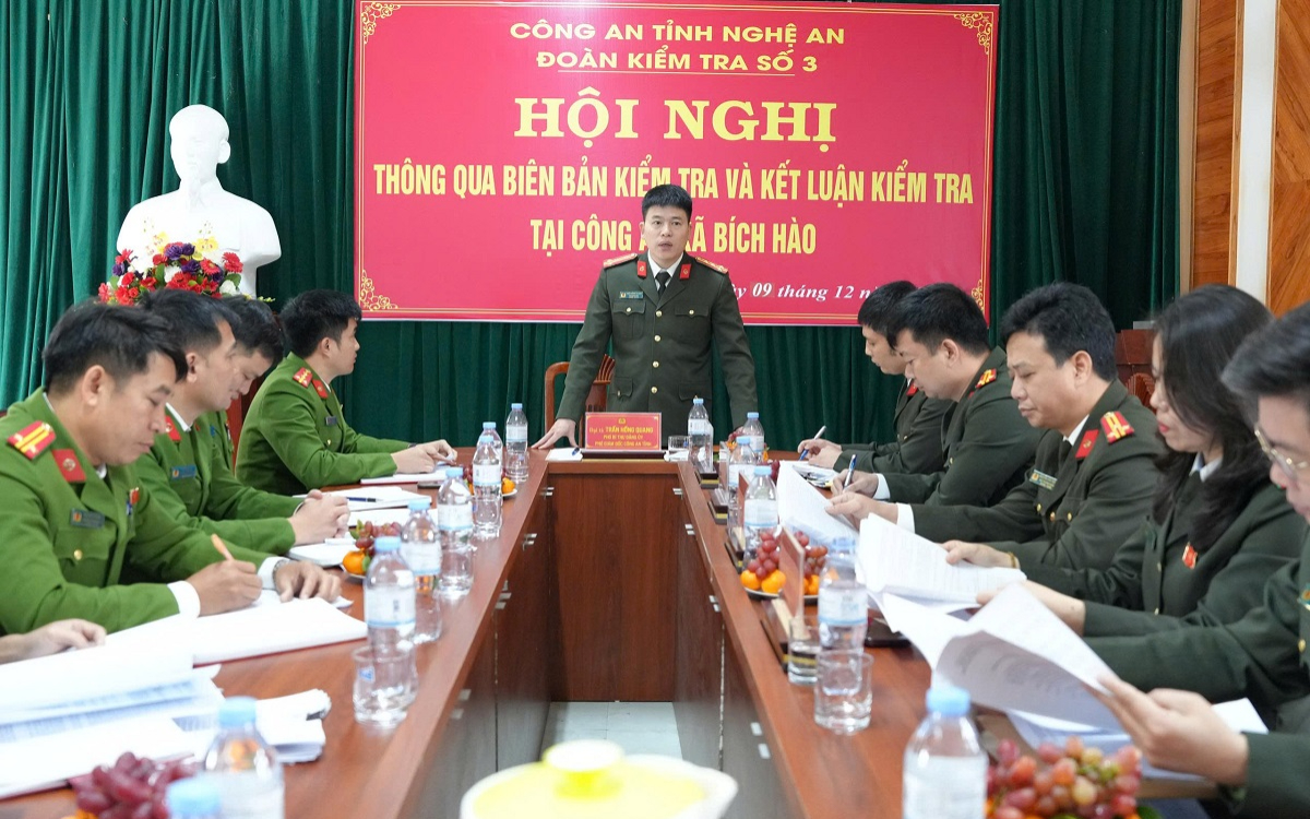 Đồng chí Phó Giám đốc Công an tỉnh kết luận kiểm tra tại Công an 02 xã: Bích Hào và Hạnh Lâm