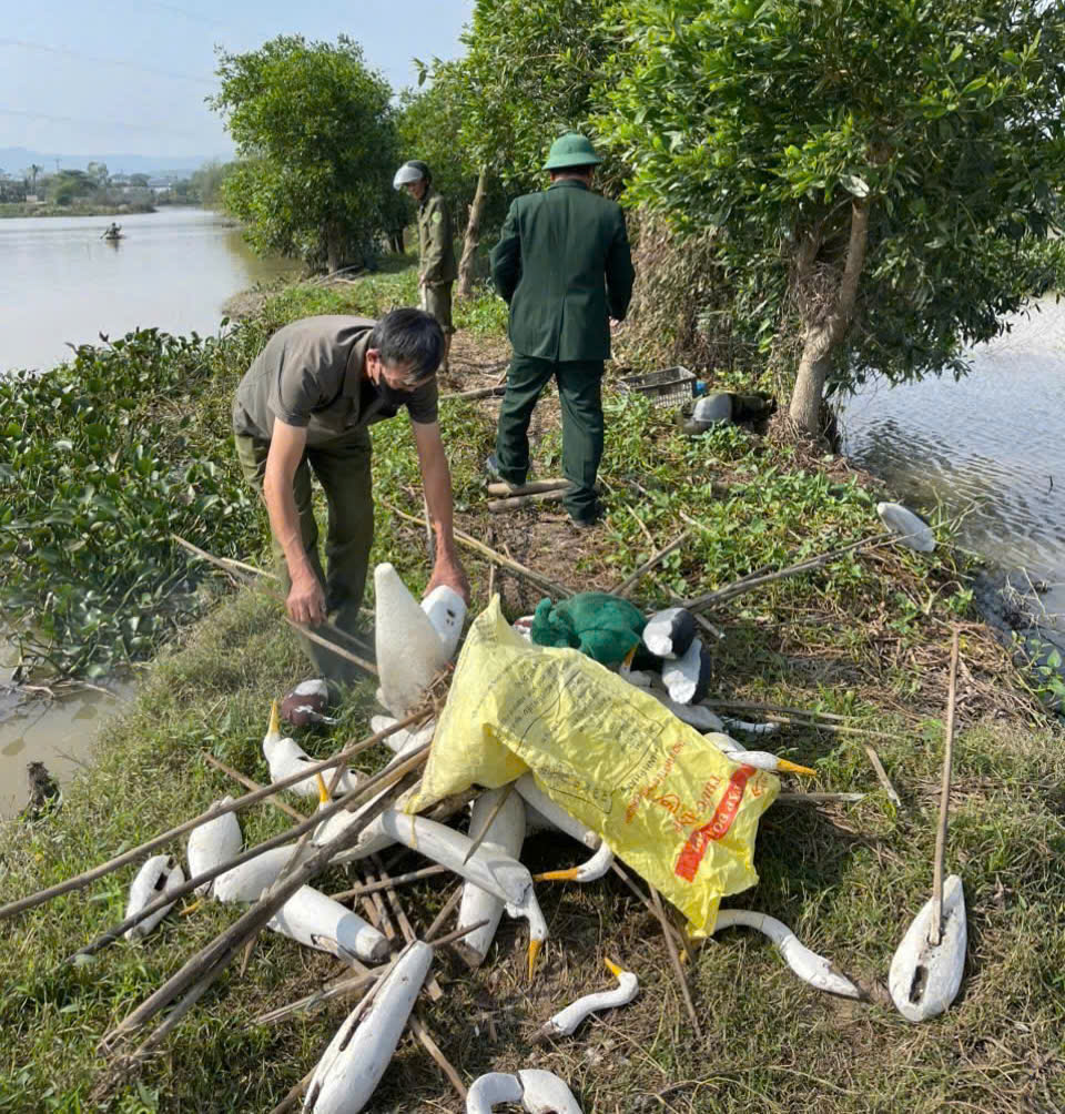 Lực lượng chức năng tiêu hủy các dụng cụ đánh bắt chim hoang dã, chim di cư