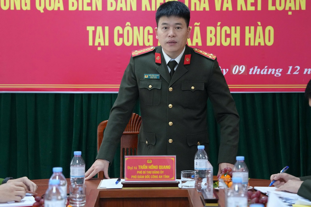 Đồng chí Đại tá Trần Hồng Quang, Phó Giám đốc Công an tỉnh phát biểu kết luận kiểm tra 