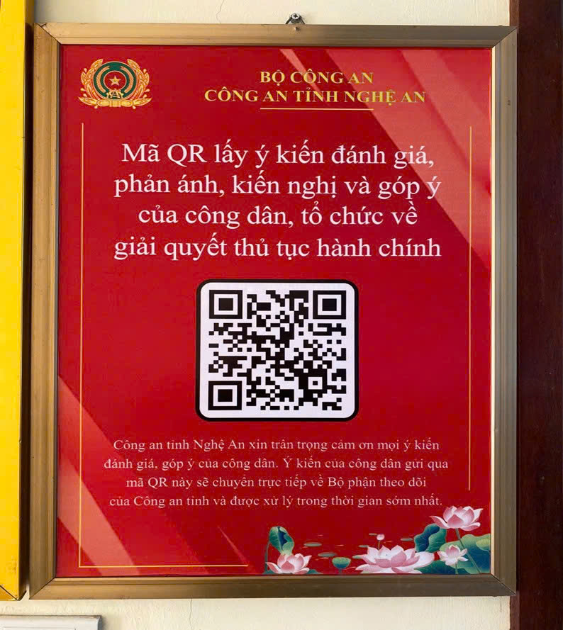 QRcode lấy ý kiến đánh giá, phản ánh, kiến nghị và góp ý về giải quyết thủ tục hành chính được niêm yết công khai tại Bộ phận một cửa