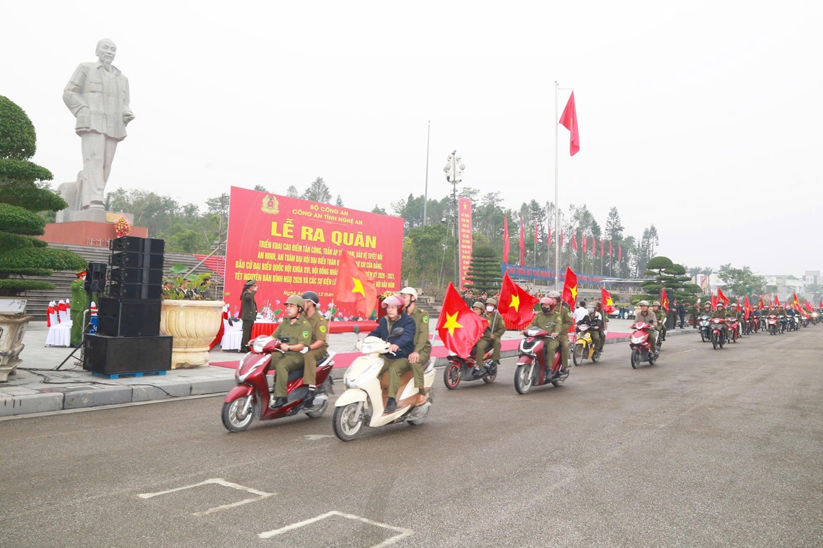 Công an Nghệ An và các lực lượng tham gia diễu hành tại Lễ ra quân
