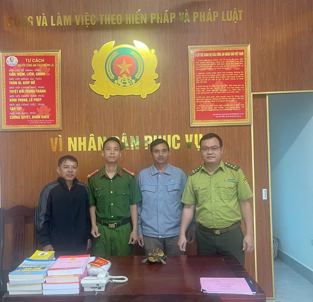 Người dân giao nộp rùa quý hiếm cho Công an xã