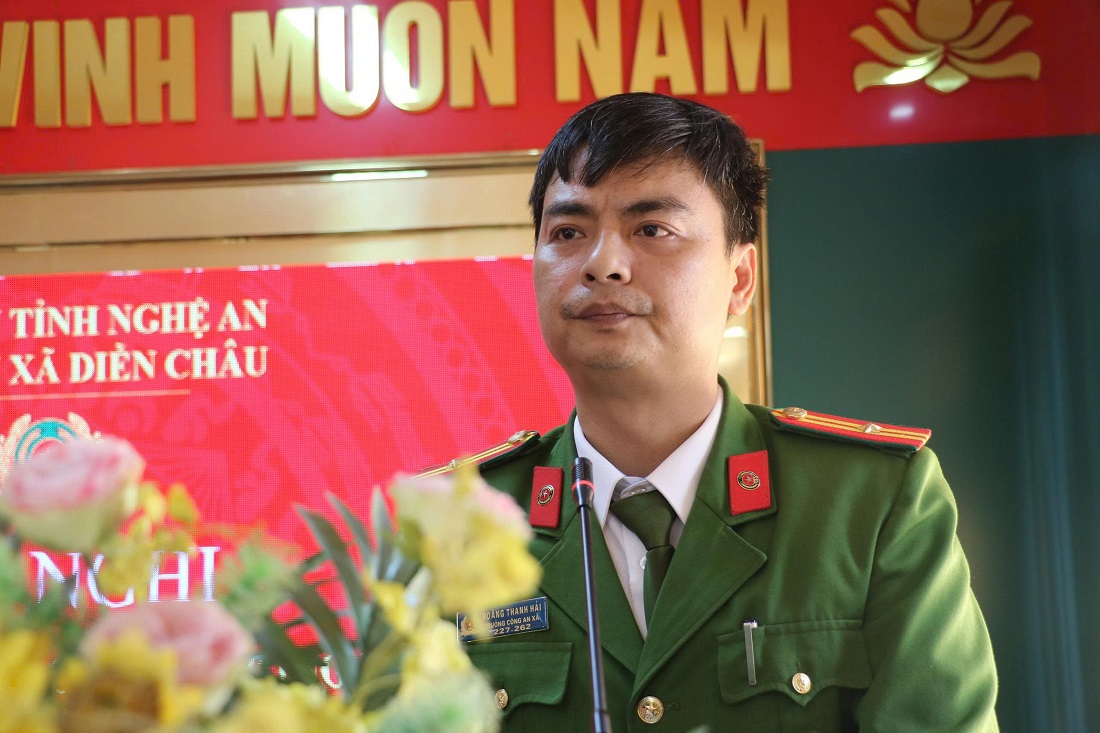 Đại diện Công an xã Diễn Châu phát biểu tại Hội nghị