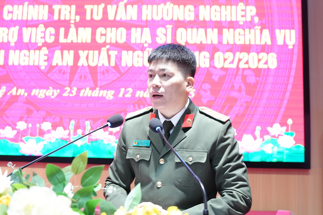 Đồng chí Đại tá Trần Hồng Quang - Phó Giám đốc Công an tỉnh phát biểu tại Chương trình