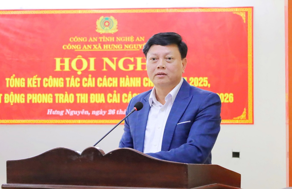 Đại diện lãnh đạo xã Hưng Nguyên phát biểu tại Hội nghị