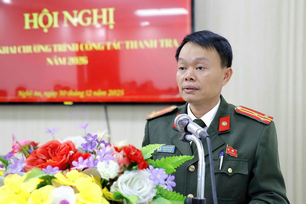 Đồng chí Thượng tá Chu Đăng Phan - Chánh Thanh tra phát biểu tại Hội nghị