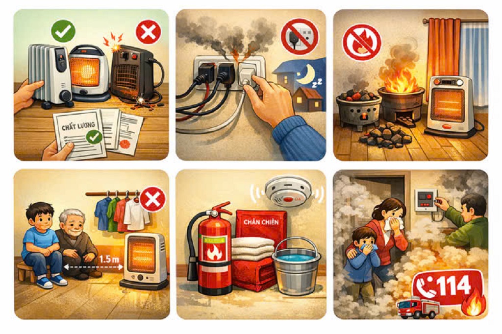 Cảnh báo nguy cơ cháy, nổ từ việc sử dụng thiết bị sưởi ấm trong mùa lạnh