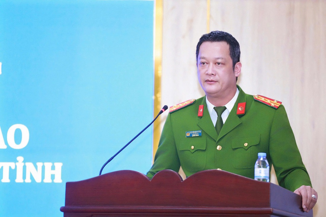 Đồng chí Đại tá Nguyễn Đức Cường - Phó Giám đốc Công an tỉnh phát biểu chỉ đạo