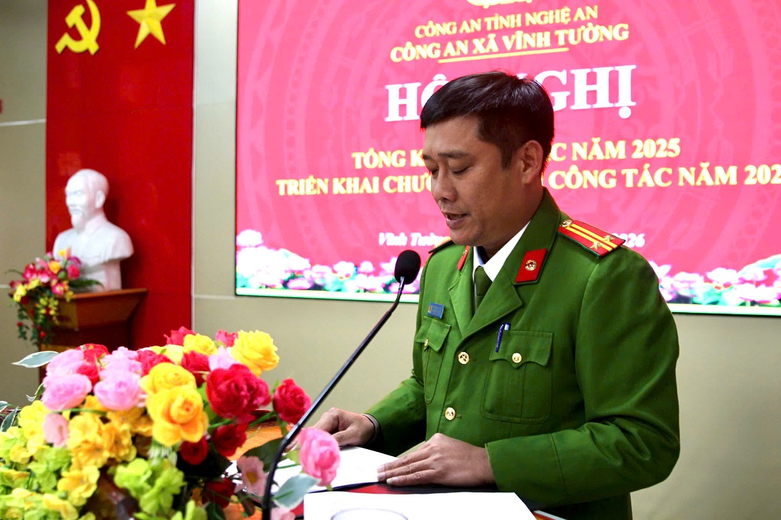 Trung tá Trần Hoàng Hào, Trưởng Công an xã Vĩnh Tường phát biểu