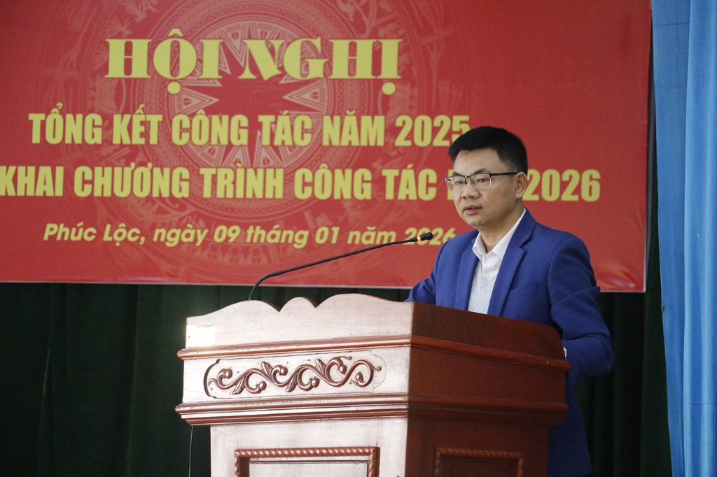 Đồng chí Nguyễn Ngọc Biên – Bí thư Đảng ủy xã Phúc Lộc phát biểu chỉ đạo tại Hội nghị