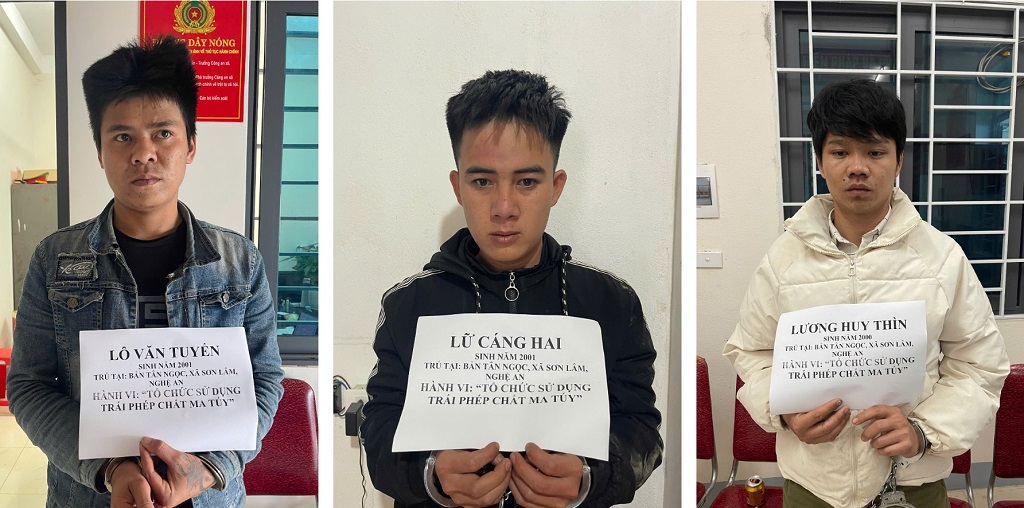  Các đối tượng: Lô Văn Tuyến, Lương Huy Thìn và Lữ Cáng Hai tại Cơ quan Công an