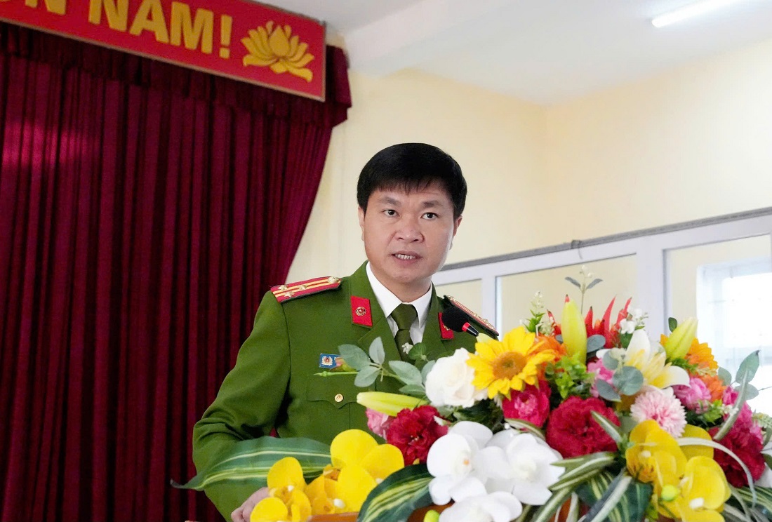 Đồng chí Thượng tá Phạm Thành Long, Ủy viên Ban Thường vụ Đảng ủy, Phó Giám đốc Công an tỉnh phát biểu chỉ đạo tại Hội nghị