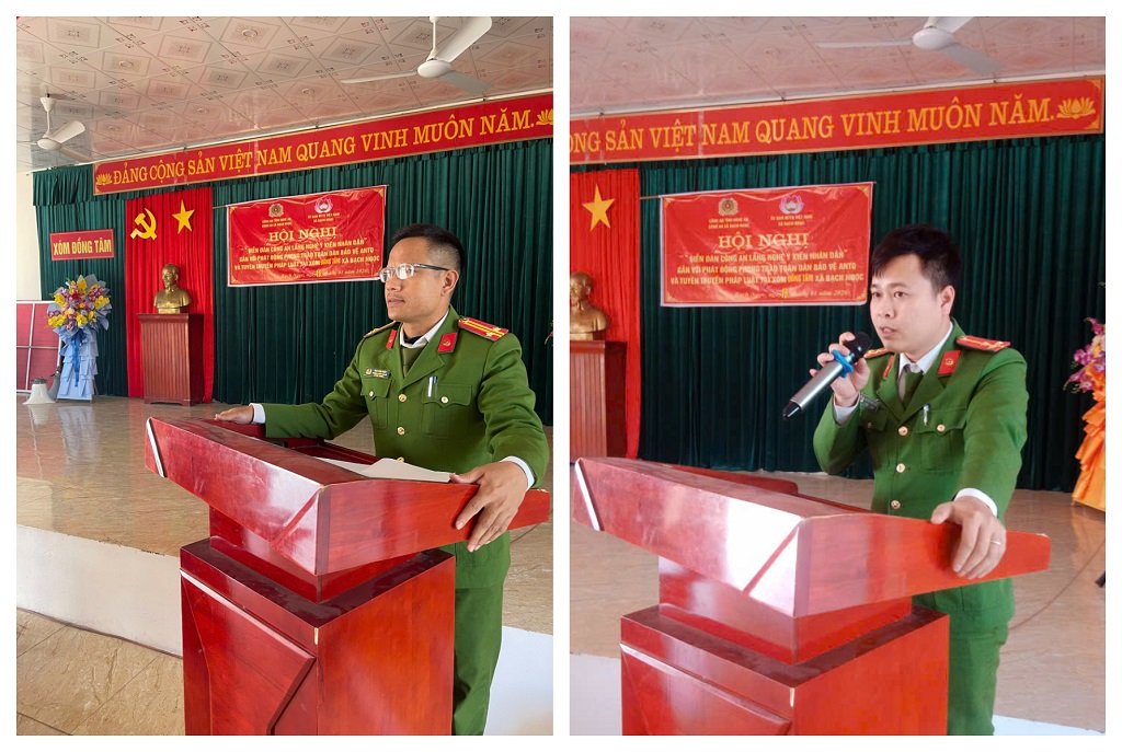 Đại diện Công an xã Bạch Ngọc tiếp thu, giải trình ý kiến đóng góp của Nhân dân   