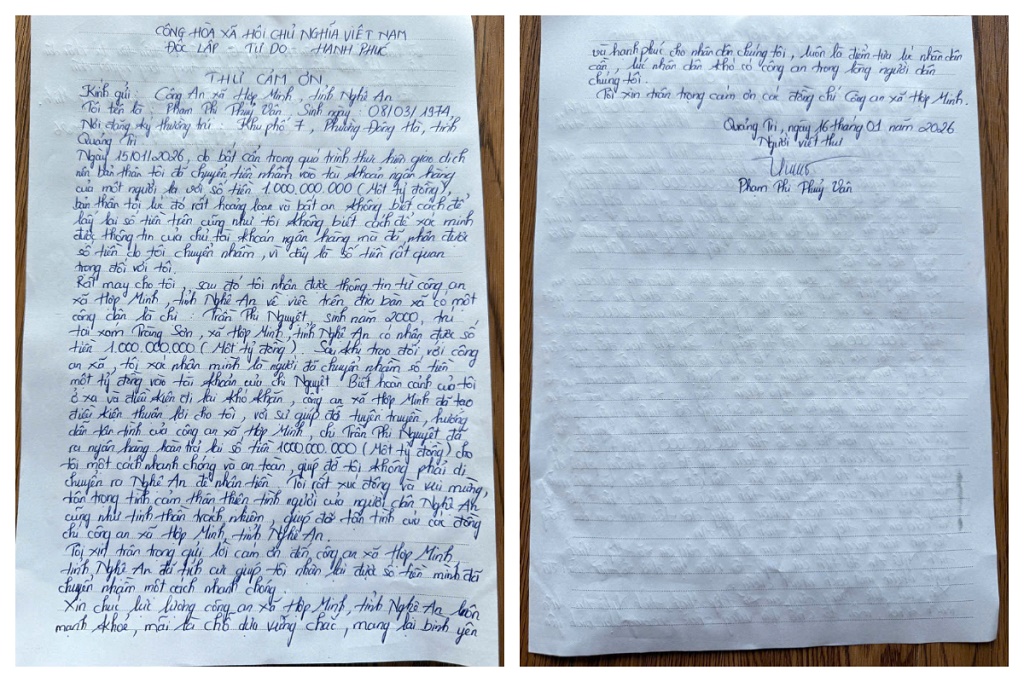 Thư cảm ơn người dân gửi Công an xã