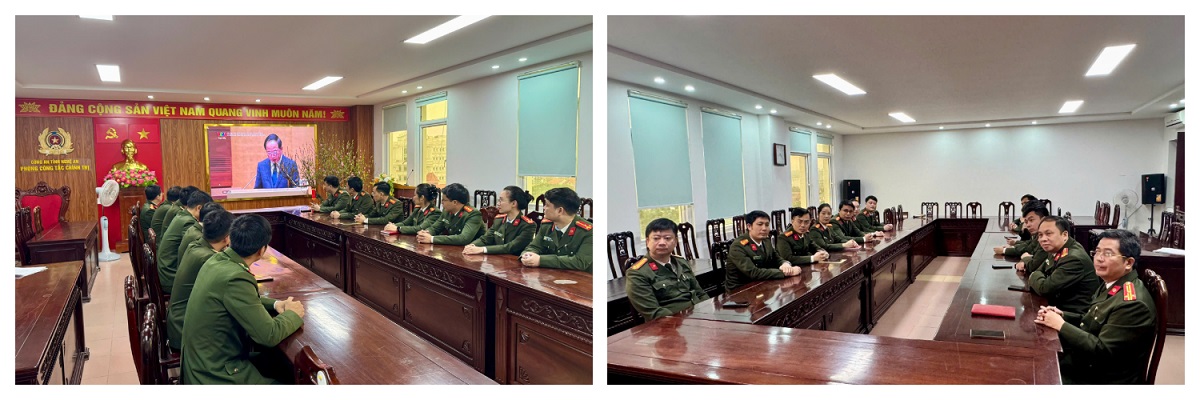 Lãnh đạo, cán bộ Phòng Công tác chính trị, Phòng Tổ chức cán bộ, Phòng Tham mưu theo dõi Hội nghị quán triệt Nghị quyết theo hình thức trực tuyến