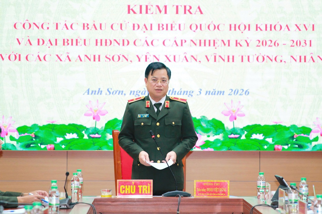 đồng chí Thiếu tướng Đinh Việt Dũng, Ủy viên Ban Thường vụ Tỉnh ủy, Bí thư Đảng ủy, Giám đốc Công an tỉnh, Trưởng đoàn kiểm tra số 7 phát biểu tại buổi kiểm tra