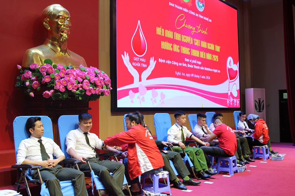 Lãnh đạo, cán bộ, chiến sĩ tham gia hiến máu