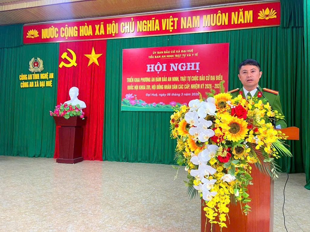 Chỉ huy Công an xã Đại Huệ phát biểu tại Hội nghị