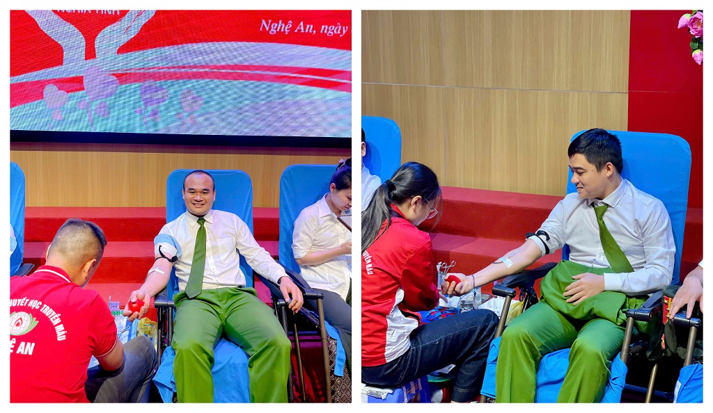 Cán bộ, chiến sĩ Công an phường Vinh Phú tích cực tham gia hiến máu tình nguyện 