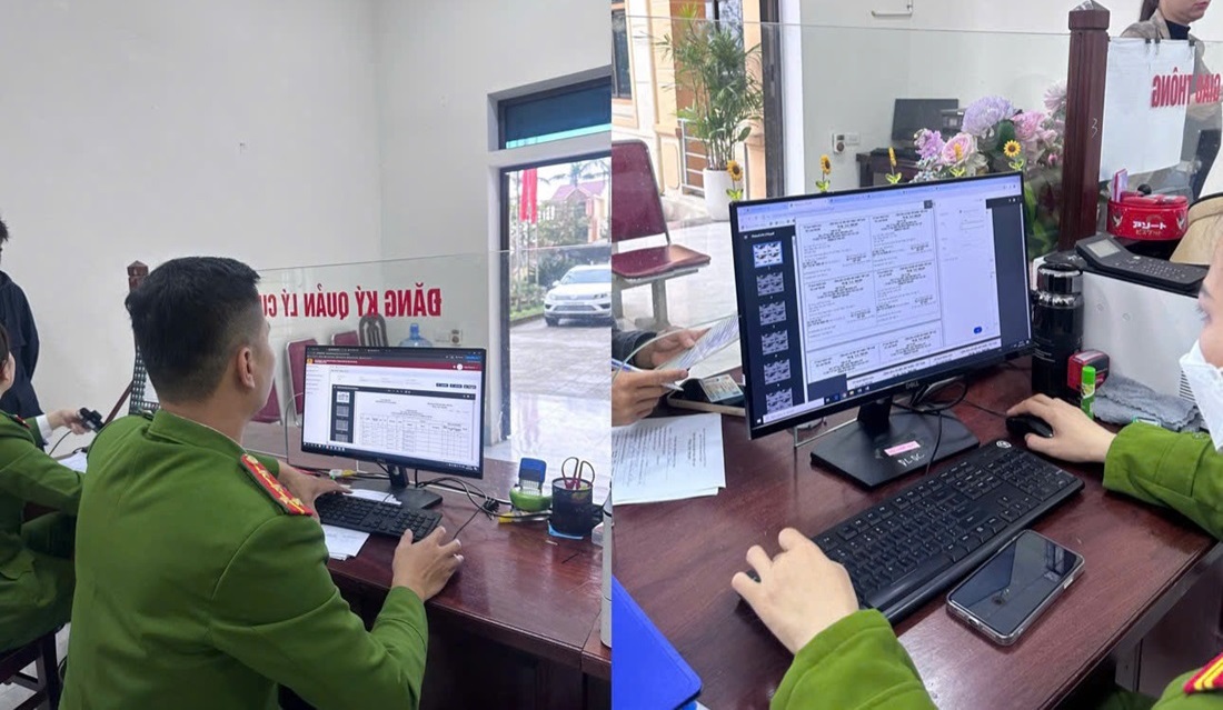 Công an xã Lam Thành phối hợp Ủy ban bầu cử xã tiến hành đối chiếu, cập nhật thông tin cử tri trên Cơ sở dữ liệu quốc gia về dân cư