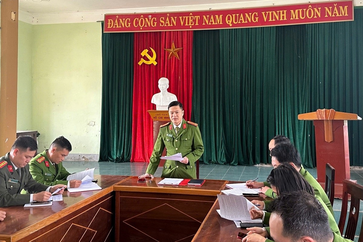 Đại diện Công an xã Cát Ngạn phát biểu tại Hội nghị