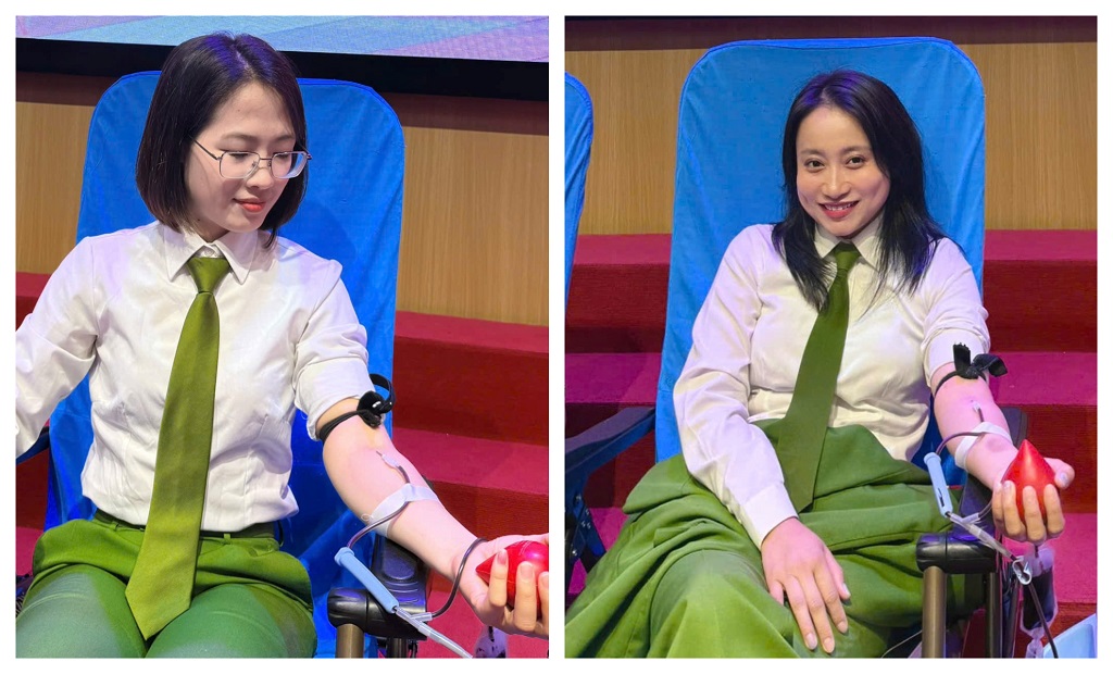 Thiếu tá Đặng Nữ Hoàng Hạnh và Đại úy Nguyễn Thị Ngọc Quỳnh kịp thời đăng ký hiến máu, góp phần hỗ trợ người bệnh vượt qua cơn nguy hiểm